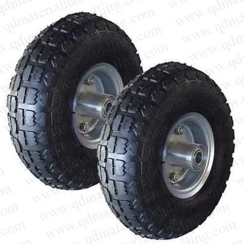 2X 10" Yellow & Silver Rubber Tyre Wheel Replacement No Flats Sack Truck Trolley 